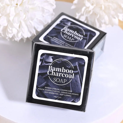 B+100G Bamboo Charcoal Powder Deep Cleaning Soap Plant Oil Soap Keratin Protein Men&