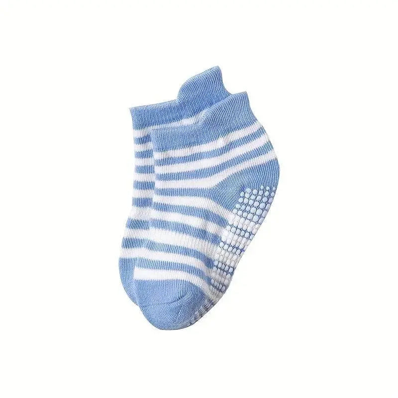 Six pairs of SHOPEZRA L.L.C. boys and girls anti-slip socks with cute cartoon animal patterns and breathable, comfortable fabric.