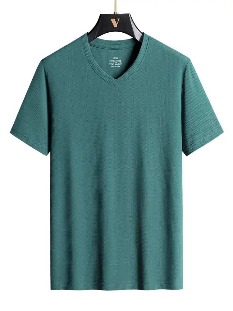 Plus Size 7XL 8XL 9XL Summer V-Neck T-shirts For Men Ice Silk Cooling Quick-dry Breathable Men&