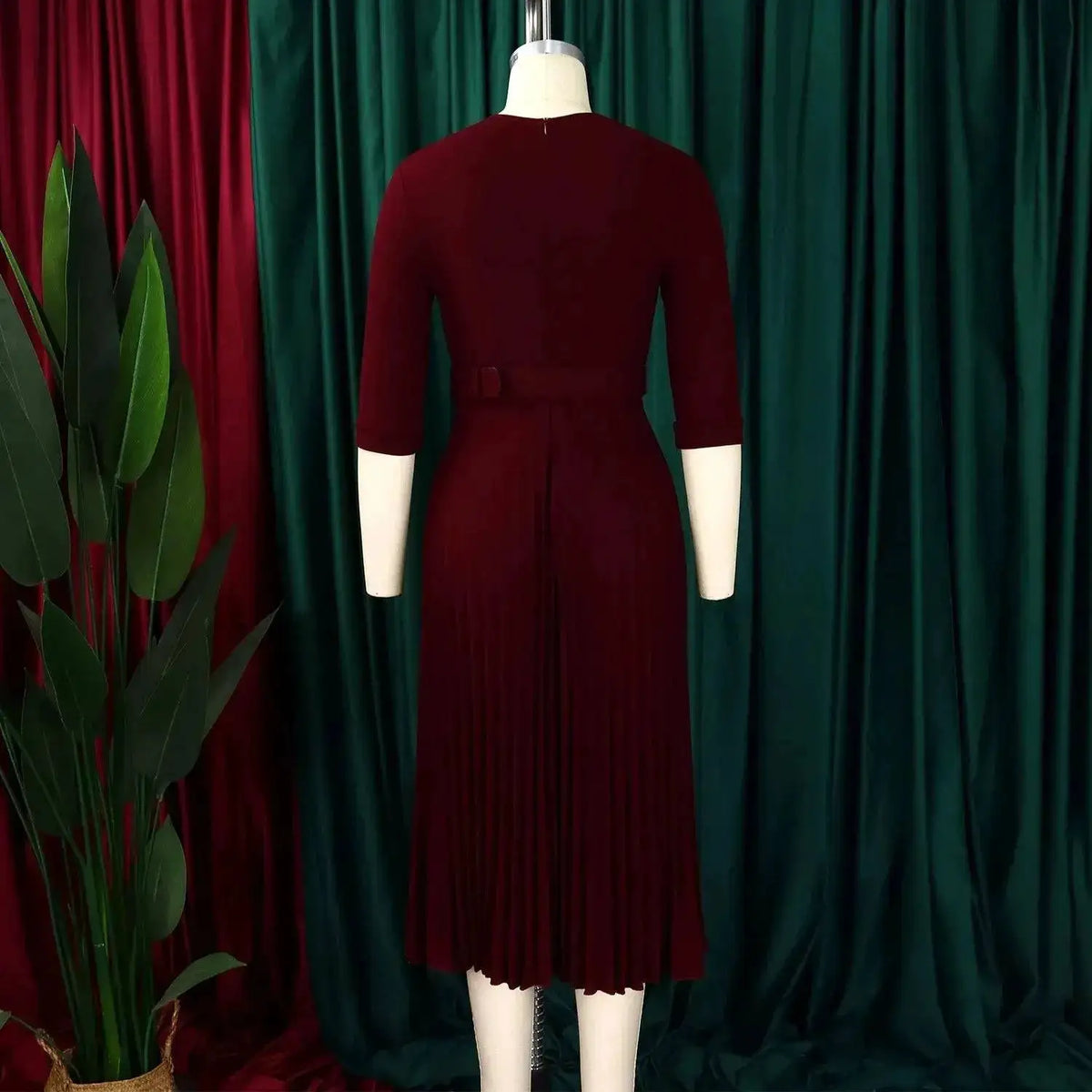 Elegant Office Ladies Dresses 2024 Autumn Fall Notched Collar Half Sleeve Belt Waisted Mid Calf Female Birthday Party Dress Midi by Dropshipman