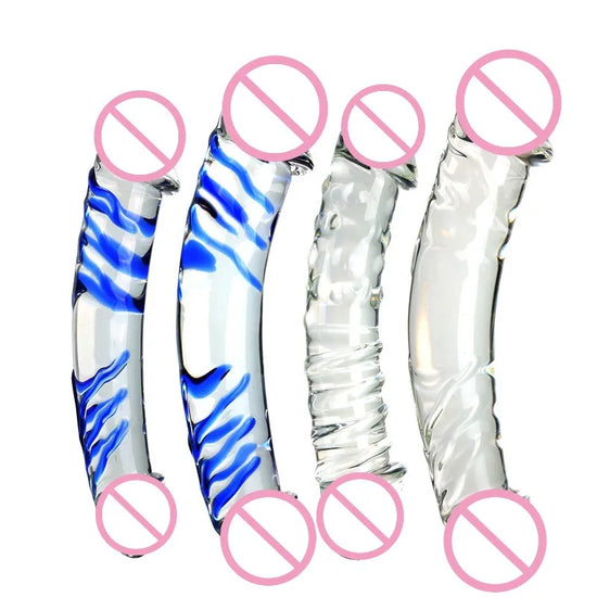 Glas-Dildo, Penis an beiden Enden erhältlich, mit Muster, extra dicke Sexspielzeuge für Mädchen, Frauen, Lesben, weibliche Masturbation