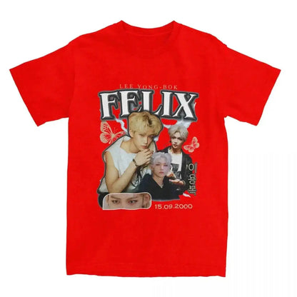 Men FELIX Korean Kpop Singer T Shirts Idol Cotton Clothing Summer Vintage Short Sleeve T-Shirt O Neck Harajuku Tshirt by Dropshipman