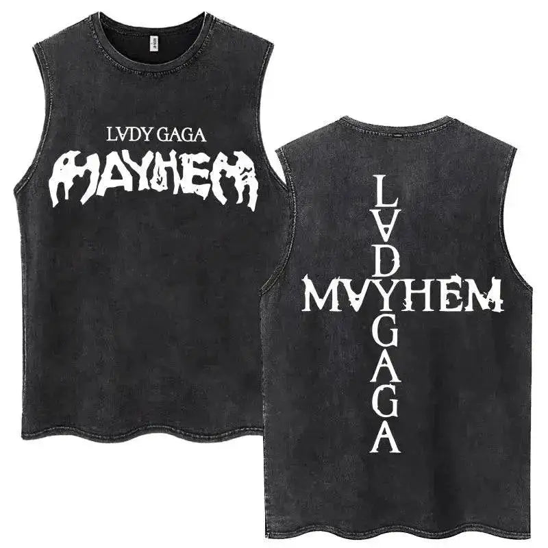 Lady Gaga The Mayhem Ball Tour 2025 Washed Tank Tops Fashion Men Women Vintage Y2K Sleeveless T Shirt 100% Cotton Oversized Tees by Dropshipman
