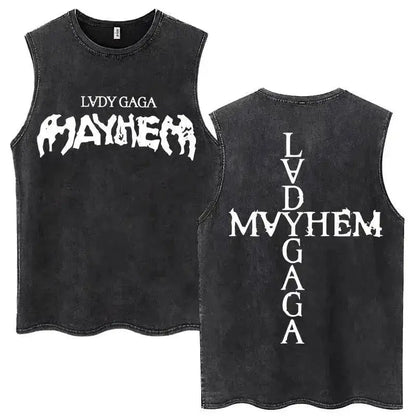 Lady Gaga The Mayhem Ball Tour 2025 Washed Tank Tops Fashion Men Women Vintage Y2K Sleeveless T Shirt 100% Cotton Oversized Tees by Dropshipman