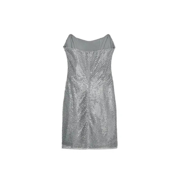 Rhinestone Shining Sexy Evening Dress Women Sleeveless Backless Slim Party Pleated Gown Female Dresses Street Vacation Lady Robe SHOPEZRA L.L.C.