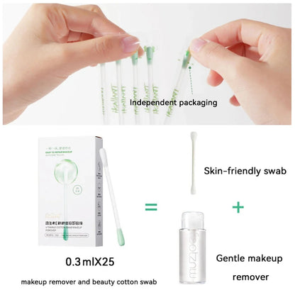 ikAllANT Makeup Remover Cotton Swabs - 25 pieces-Pre-soaked with Cleansing Liquid, Foldable for Instant Use, Beauty Cleaning,