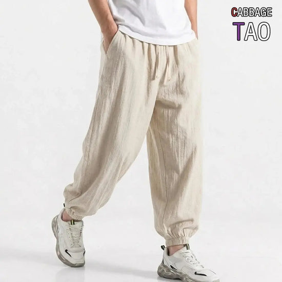 Mens Cotton Linen Harem Trousers Spring Summer Drawstring Loose Baggy Bottoms Casual Streetwear Pants for Gym Daily Work SHOPEZRA L.L.C.