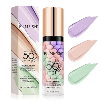 Face Makeup Primer Tri-color Cream Contour Color Isolation Waterproof Makeup Foundation Natural Makeup Base Cream 40g