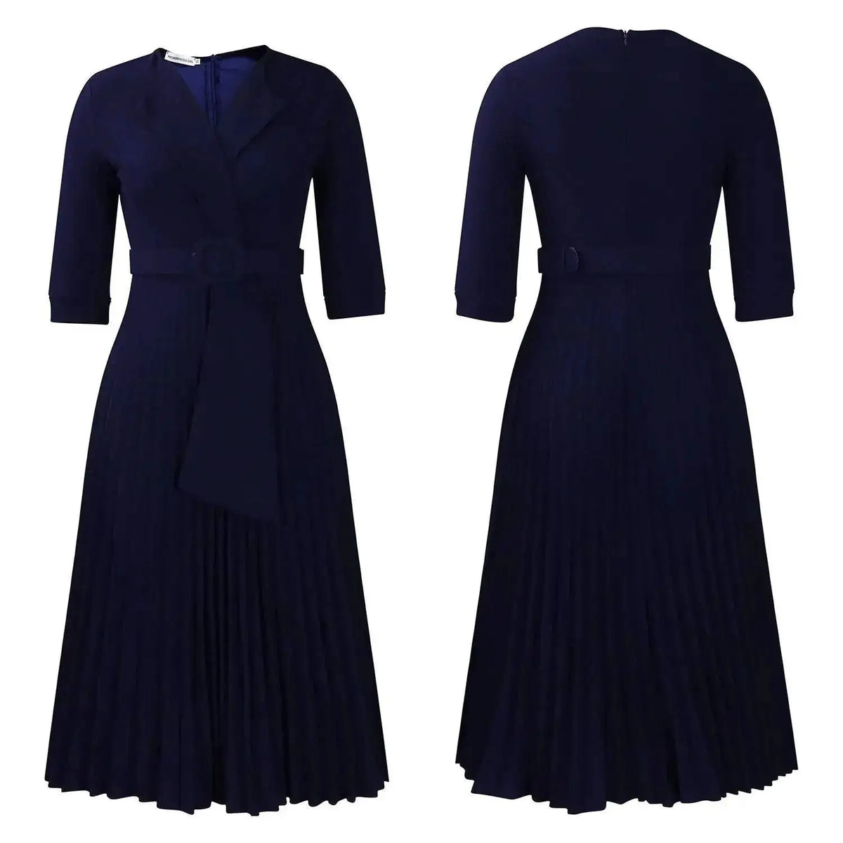Elegant Office Ladies Dresses 2024 Autumn Fall Notched Collar Half Sleeve Belt Waisted Mid Calf Female Birthday Party Dress Midi by Dropshipman