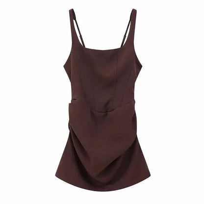 Women Square-neck Halter Mini Dress Sexy Pleated Sleeveless Backless High Waist Bodycon Dresses 2026 New Fashion Party Robes by Dropshipman
