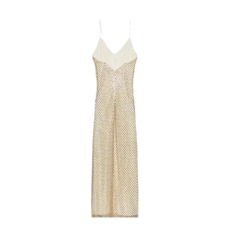 Rhinestone Shining Sexy Evening Dress Women Sleeveless Backless Slim Party Pleated Gown Female Dresses Street Vacation Lady Robe by Dropshipman