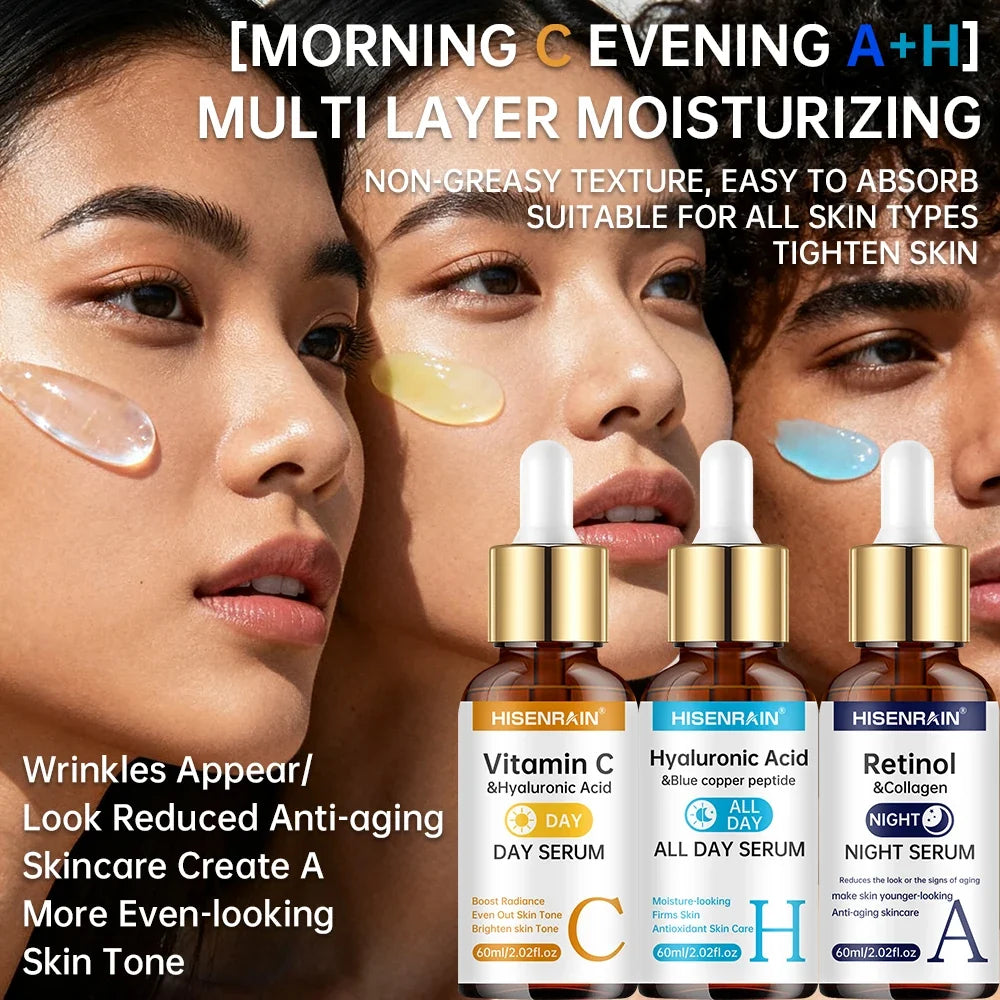 HISENRAIN Vitamin C + Retinol + Hyaluronic Acid Serum Duo | Anti-Aging Brightening &amp; Hydration Combo | For All Skin Type.
