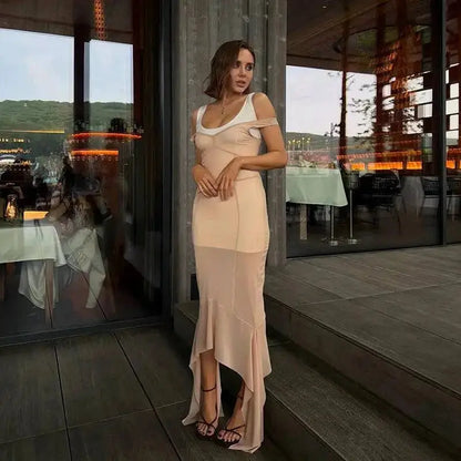 Mesh Overlay Lace Hem Slip Midi Dress Slim Spaghetti Strap Sheer 2026 Summer Elegant Women Bodycon Dress Retro Date Lady Gown by Dropshipman