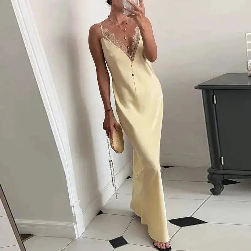 Elegant Lace Satin Spliced Women&