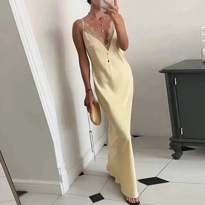 Elegant Lace Satin Spliced Women&