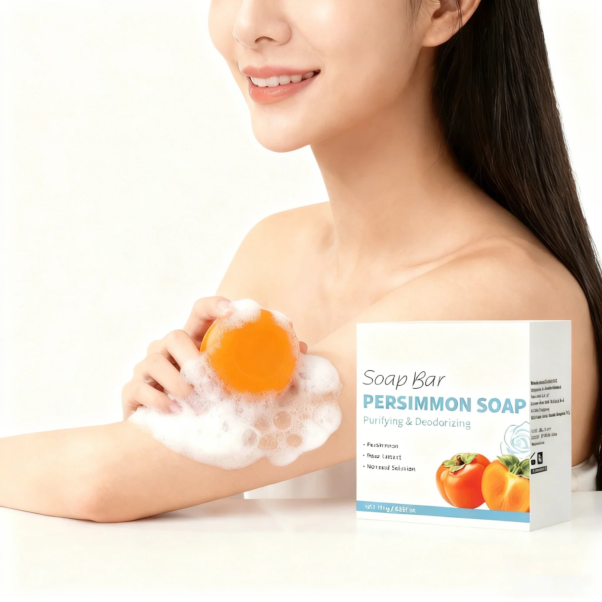 Persimmon Soap Bar Japanese Persimmon &amp; Green Tea Extract For Men and Women Gentle on All Skin Types Deodorizing Soap Rose Scent