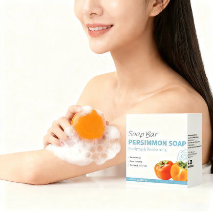 Persimmon Soap Bar Japanese Persimmon &amp; Green Tea Extract For Men and Women Gentle on All Skin Types Deodorizing Soap Rose Scent