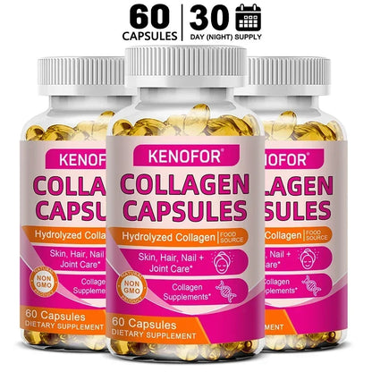 Kenofor 120 Hydrolyzed Collagen Capsules - Support Skin &amp; Joint &amp; Hair &amp; Nail Health - Collagen Supplement