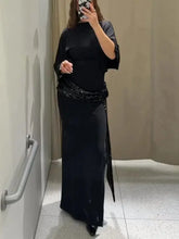 Sequin Patchwork Backless Dress Women Elegant Solid Middle Sleeve Cinched-waist Slim Long Dresses Fashion Evening Party Vestidos SHOPEZRA L.L.C.