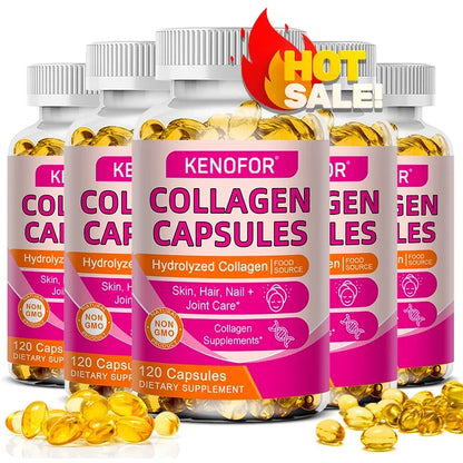 Kenofor 120 Hydrolyzed Collagen Capsules - Support Skin &amp; Joint &amp; Hair &amp; Nail Health - Collagen Supplement