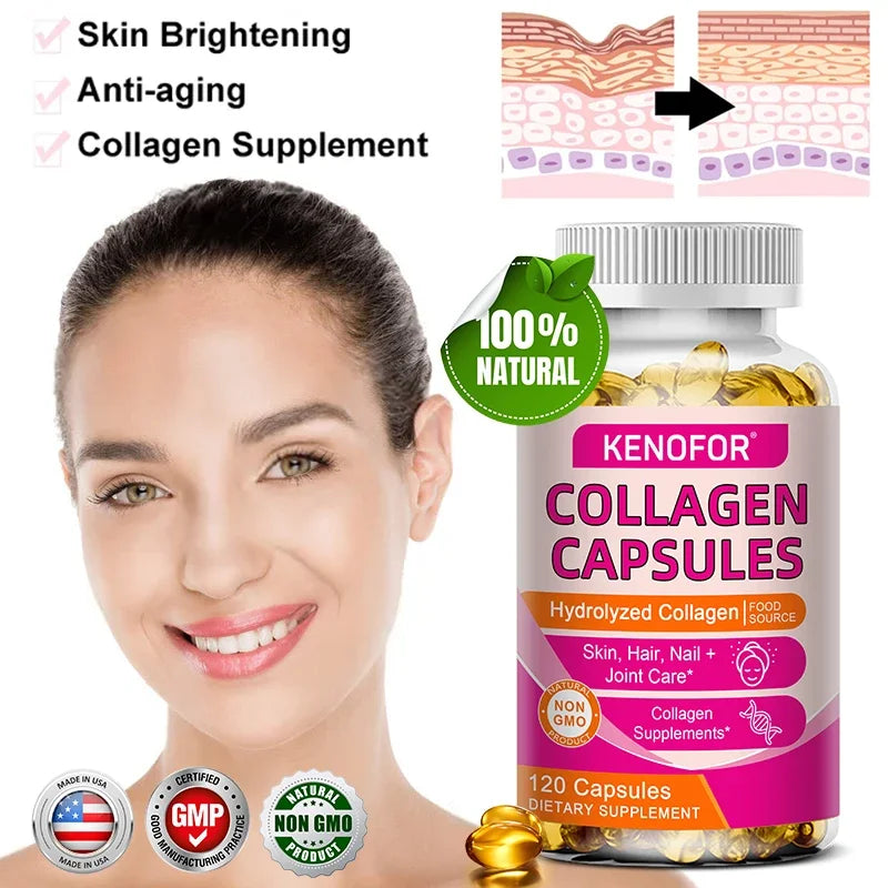 Kenofor 120 Hydrolyzed Collagen Capsules - Support Skin &amp; Joint &amp; Hair &amp; Nail Health - Collagen Supplement