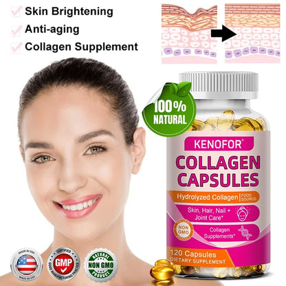 Kenofor 120 Hydrolyzed Collagen Capsules - Support Skin &amp; Joint &amp; Hair &amp; Nail Health - Collagen Supplement