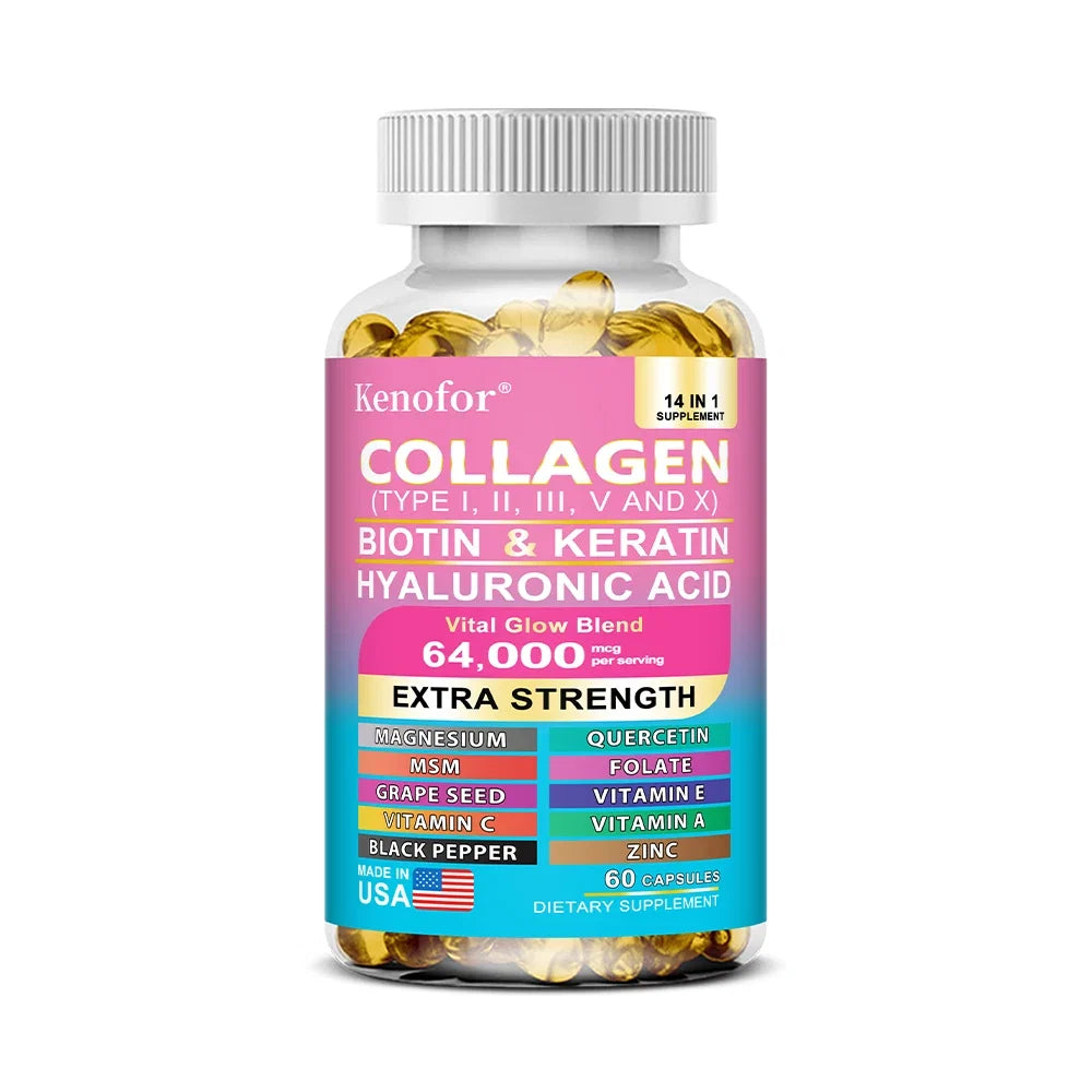14 IN 1 Collagen Capsules - Biotin &amp; Keratin Skin Care Product Booster Anti Aging Whitening Skin Nail and Hair Care Supplement