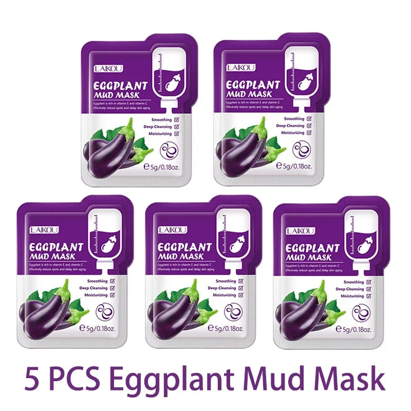 LAIKOU 5pcs Mud Mask Clay Mask Sakura Matcha Eggplant Tea Tree Mung Bean Oil-Control Deep Cleansing Repairing Facial Skin Care