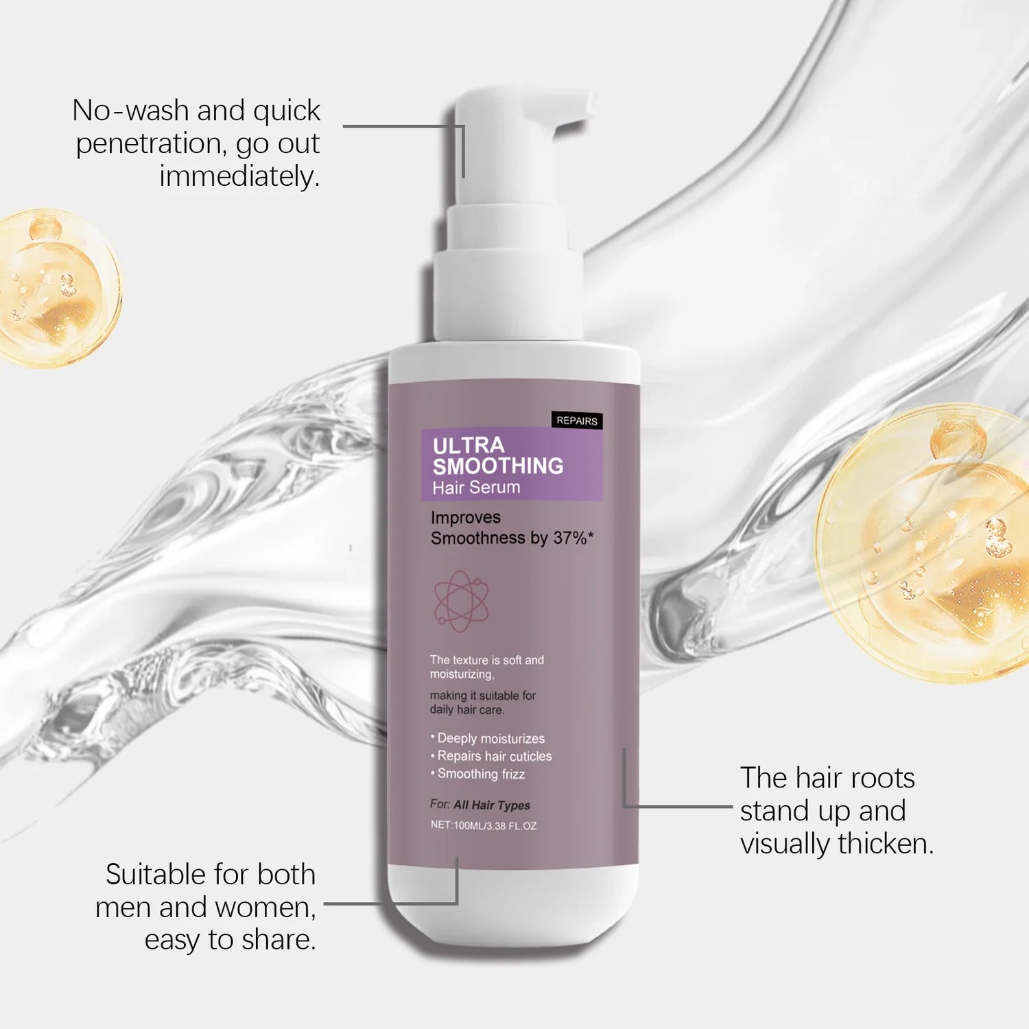 Smoothing Hair Serum - Gentle Hydrating Formula for Frizz-Free, Lightweight &amp; Refreshing Scalp-Safe Daily Hair Care