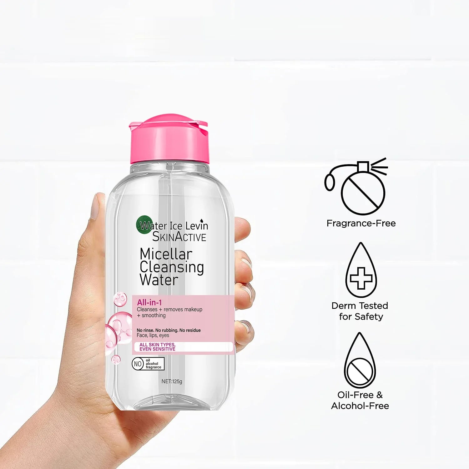Water Ice Levin Micellar Water: All-in-1 Cleanser &amp; Makeup Remover. No Rinse, No Rub, For Sensitive Skin. 125g.