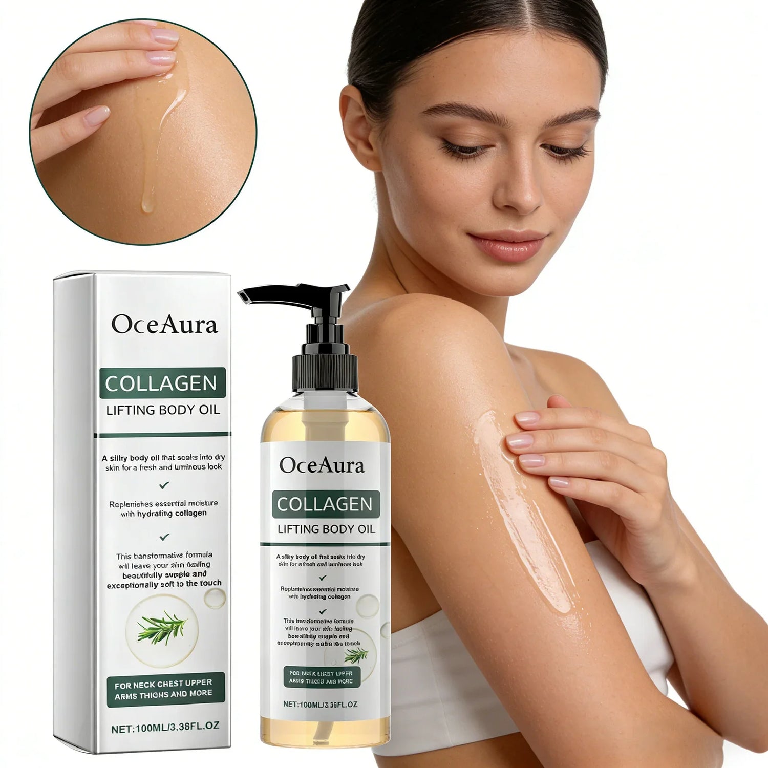 Collagen Firming Body Oil 100ml Enhance Skin Elasticity &amp; Tighten Deep Hydration Moisturizing Refreshing Rosemary Non-Greasy Oil