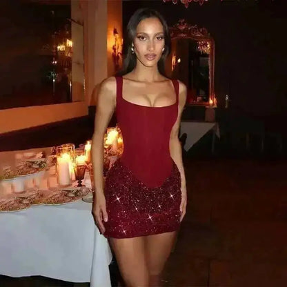 Townlike Pleated Slim Bodycon Dress Women Spaghetti Strap Mini 2026 Summer Dress Sequin Evening Nightclub Sexy Party Dresses by Dropshipman
