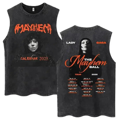 Lady Gaga The Mayhem Ball Tour 2025 Washed Tank Tops Fashion Men Women Vintage Y2K Sleeveless T Shirt 100% Cotton Oversized Tees by Dropshipman