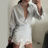 Striped Mini Dress Women Lapel Single Breasted Long Sleeves Lace Patchwork Waistband Robe Female 2026 Summer Beach Vacation Sets SHOPEZRA L.L.C.
