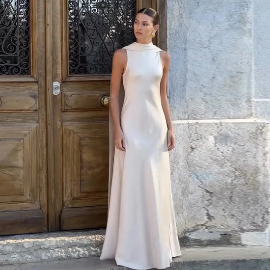 Saudi Arabian Dresses for Special Occasions Satin Mermaid Evening Dress White O-Neck Trumpet Formal Dresses with Shawl SHOPEZRA L.L.C.
