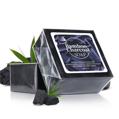 B+100G Bamboo Charcoal Powder Deep Cleaning Soap Plant Oil Soap Keratin Protein Men&