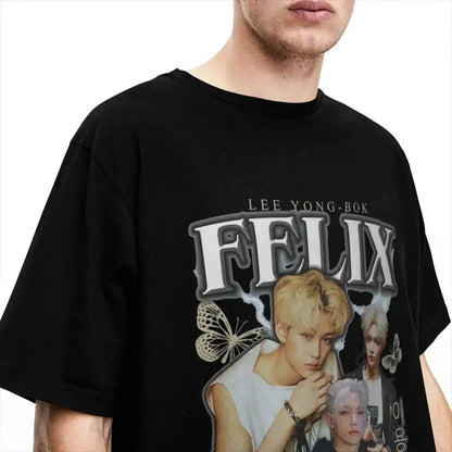 Men FELIX Korean Kpop Singer T Shirts Idol Cotton Clothing Summer Vintage Short Sleeve T-Shirt O Neck Harajuku Tshirt by Dropshipman