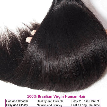 Straight Virgin Brazilian Hair Bundles Silky Smooth &amp; Soft Natural Color 10-30 Inch - Stariahair