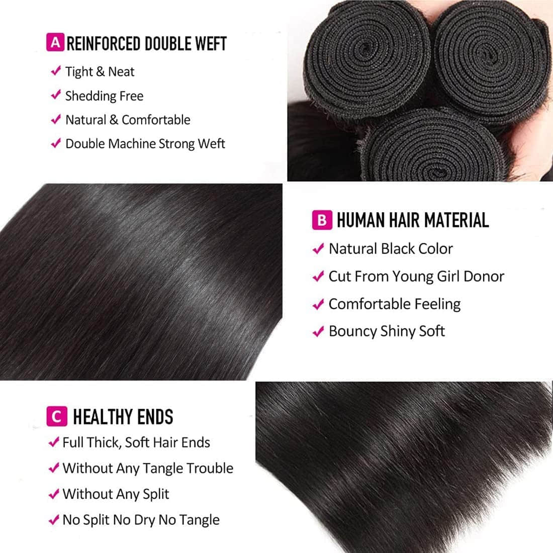 Straight Virgin Brazilian Hair Bundles Silky Smooth &amp; Soft Natural Color 10-30 Inch - Stariahair