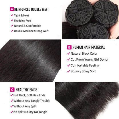 Straight Virgin Brazilian Hair Bundles Silky Smooth &amp; Soft Natural Color 10-30 Inch - Stariahair