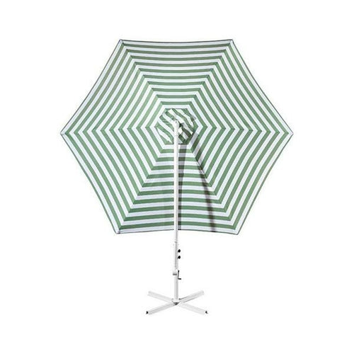 Ezra striped outdoor umbrella with green and white stripes, perfect for garden and patio shading.