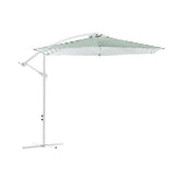 Green and white striped outdoor umbrella by Ezra, designed for garden and patio use, providing shade and style.