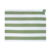 Ezra striped outdoor umbrella with green and white fabric for garden patio shading, featuring a sturdy pole and decorative canopy.