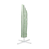 Ezra striped outdoor umbrella with green and white fabric, ideal for garden and patio shading, showcasing a large canopy and sturdy frame.