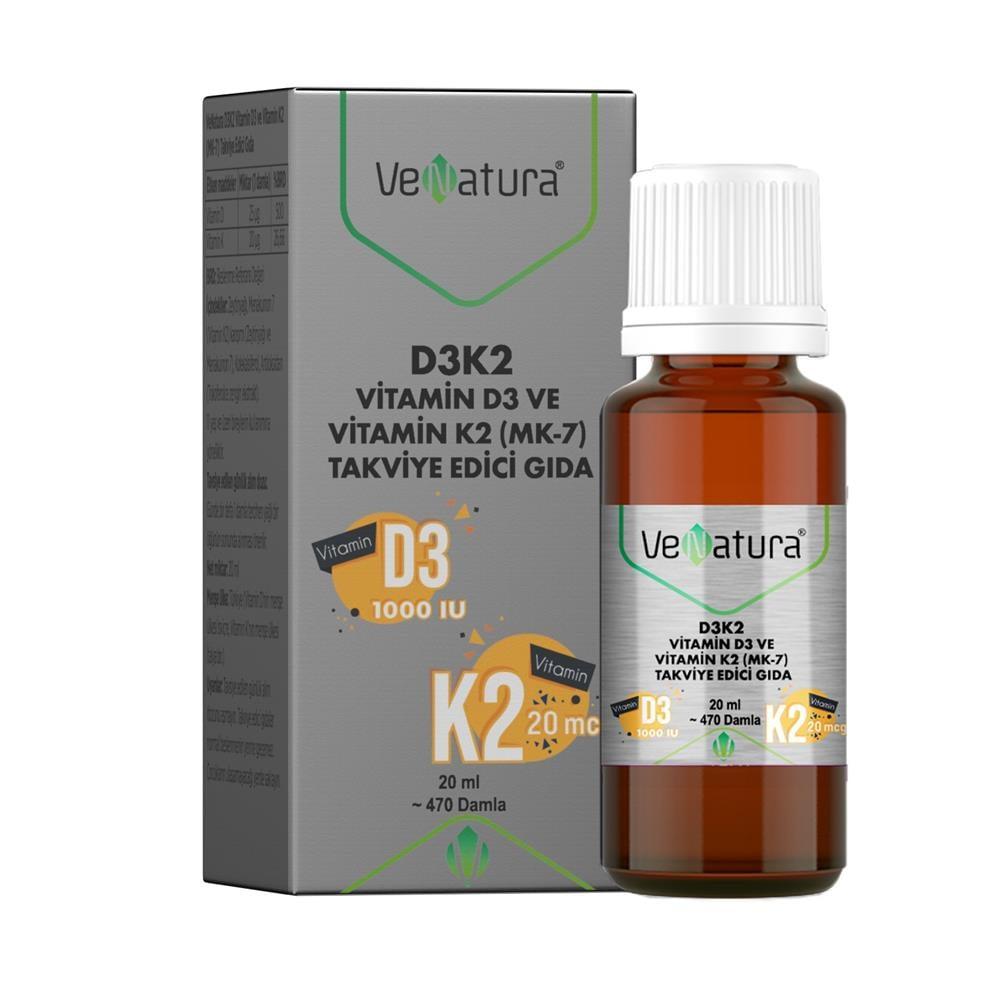 VeNatura Vitamin D3K2 Dietary Supplement Drops - 20ml - Supports Immune System &amp; Bone Health