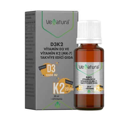 VeNatura Vitamin D3K2 Dietary Supplement Drops - 20ml - Supports Immune System &amp; Bone Health