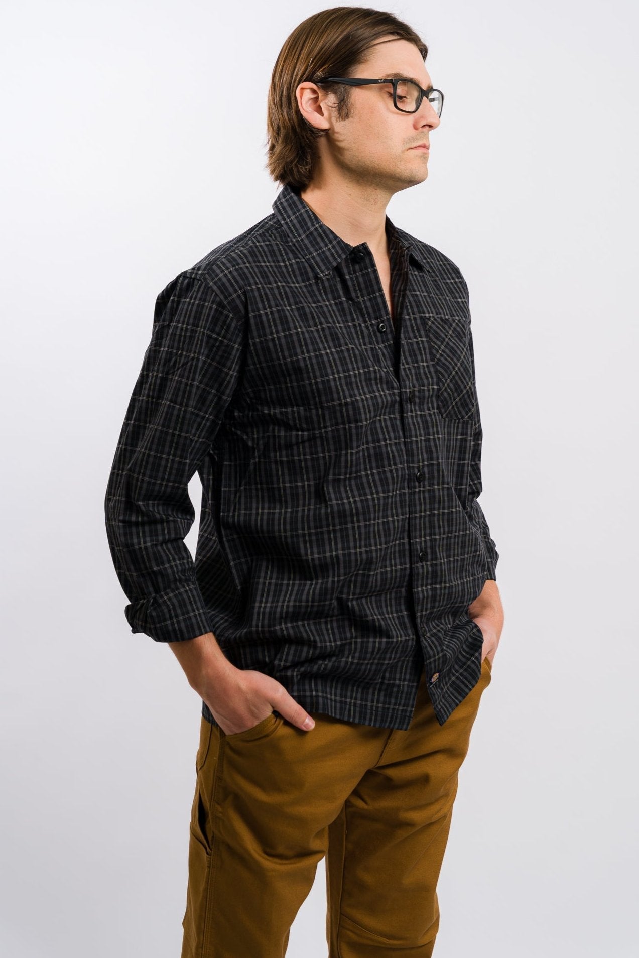 Dickies Skateboarding Woven Plaid Poplin Long Sleeve Shirt - Black