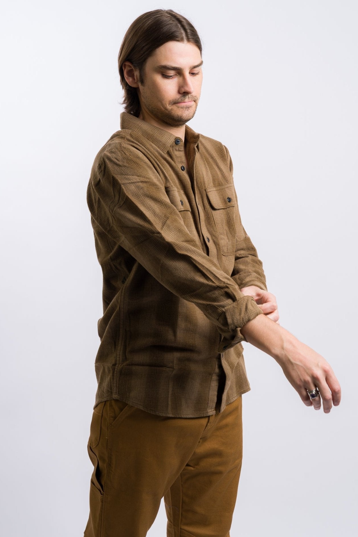 Volcom Shadowstone Long Sleeve Flannel Shirt - Dark Earth