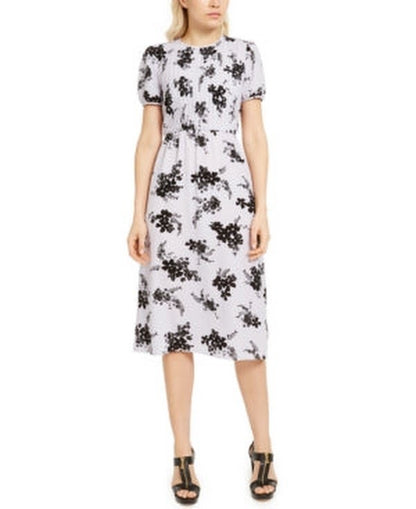 Michael Kors  Pintuck Floral Print Short Sleeve Dress