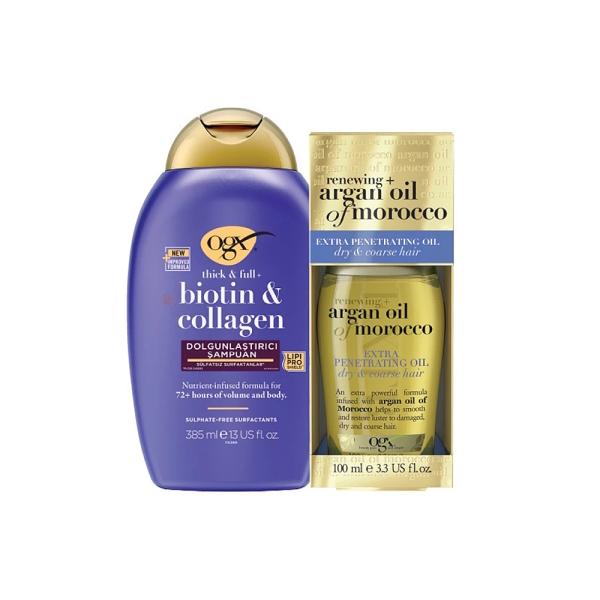 OGX Biotin &amp; Collagen Shampoo &amp; Argan Oil Set (385ml + 100ml)